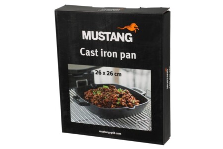<p><strong>MUSTANG Чугунена тава за грил и барбекю - 26 х 26 см.</strong><br /><strong>• Материал:</strong><span> чугун<br /><strong>• Размери:</strong> 26 х 26 см.<br /></span><strong>• Височина:</strong><span> 5 см </span><br /><strong>• Тегло: </strong><span>2,17 кг.</span><br /><strong>• Тегло с опаковката: </strong><span>2,37 кг</span><strong><br />• Подходяща за всички видове котлони</strong><br /><strong>• Не е подходяща за съдомиялна машина</strong><br /><strong>Производител: Tammer Brands/ Финландия</strong></p><br />Марка: MUSTANG <br />Модел: TB MUS 641619<br />Доставка: 2-4 работни дни<br />Гаранция: 2 години