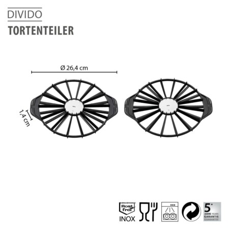 <p><span style="font-size: small;"><strong>GEFU Разделител за торта, 14 и 16 парчета “DIVIDO“<br /></strong></span>• <strong>За прецизно и равномерно разделяне на торта или пай</strong><br />• <strong>Двустранен - от едната страна е за 14 парчета, от другата за 16</strong><br />• <strong>Диаметър: </strong>Ø 26,5 см<br />• <strong>Ергономични дръжки за прецизна работа</strong><br />• <strong>Материал:</strong> висококачествена неръждаема стомана / пластмаса<br /> • <strong>Височина:</strong> 1,4 см<br />•<strong> Не е подходящ за съдомиялна машина </strong><br /> <strong>Производител: GEFU / Германия<br /></strong></p><br />Марка: GEFU - GERMANY <br />Модел: GEFU 14302<br />Доставка: 2-4 работни дни<br />Гаранция: 2 години