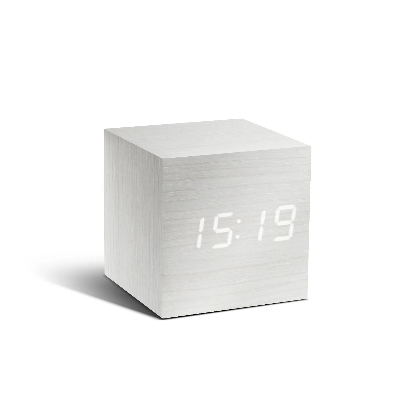 GINGKO Часовник/термометър “CUBE“ - бяло дърво с бели цифри