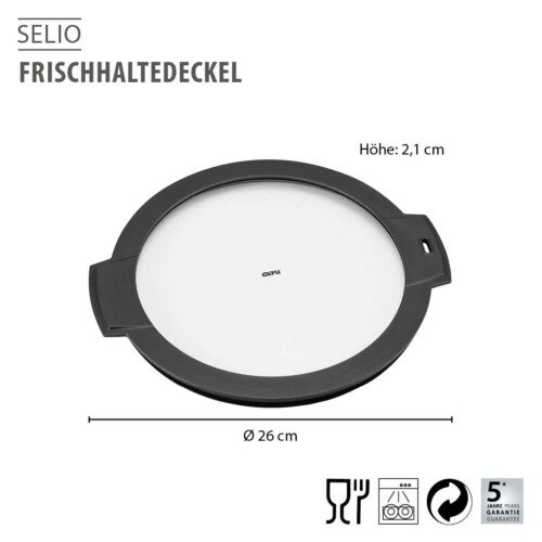 <p><span style="font-size: small;"><strong>GEFU Капак за свежо съхранение “SELIO“<br /></strong></span>• <strong>Подходящ за центрофуги за салата SPEEDWING 28150, 28160</strong><br />• <strong>Затваря се херметично благодарение на силиконовото уплътнение</strong><br />• <strong>Диаметър: </strong>Ø 26 см<br />• <strong>Ергономични дръжки </strong><br />• <strong>Материал:</strong> пластмаса / силикон<br /> • <strong>Размери:</strong> 30,5 х 27 х 2,1 см<br />•<strong> Тегло: </strong>0,355 кг<br />•<strong> Не е подходящ за съдомиялна машина </strong><br /> <strong>Производител: GEFU / Германия<br /></strong></p><br />Марка: GEFU - GERMANY <br />Модел: GEFU 35066<br />Доставка: 2-4 работни дни<br />Гаранция: 2 години