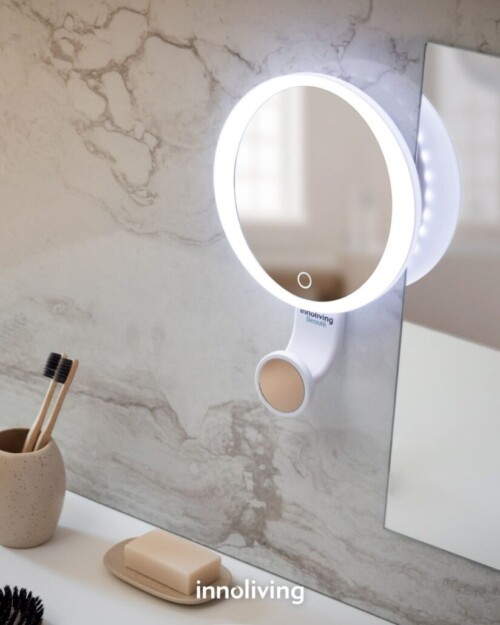 <p><span style="font-size: medium;"><strong>INNOLIVING Двойно козметично огледало с LED светлина <br /><span style="font-size: small;">• Може да се постави върху всякакви гладки и плоски повърхности</span></strong><span style="font-size: small;"><br /><strong>• Може да се постави върху огледалото в банята<br />• Поставяне чрез 2 бр вакуумни вендузи<br />• Огледало без увеличение:  </strong>16,5 х 19 см<strong><br />• Увеличително огледало: </strong>Ø 6 см (10Х увеличение)<strong><br /></strong><strong>• LED осветлиние</strong><br /><strong>• С акумулаторна батерия</strong><br />• <strong>Време за пълно зареждане: </strong>2 часа<strong><br />• Непрекъсната употреба при пълно зареждане:</strong> 8 часа<br /><strong>• </strong><strong>Захранване:</strong> чрез USB кабел (включен в комплекта)<br /><strong>Производител: </strong>Innoliving S.P.A / Италия</span><br /></span></p><br />Марка: INNOLIVING S.P.A <br />Модел: INN - 806<br />Доставка: 2-4 работни дни<br />Гаранция: 2 години