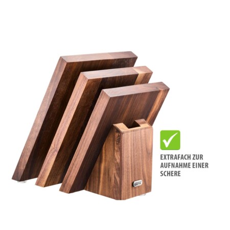 <p><strong>GEFU Магнитен блок за ножове “ENNO“ с отделение за ножица</strong><br />• <strong>Материал:</strong> дърво орех<br />• <strong>Магнити осигуряват сигурно и стабилно задържане на ножовете</strong><br />• <strong>За (до) 6 бр ножове с размер на острието до 25 см<br />• Допълнително отделение за ножици<br />• Лесно боравене и почистване, благодарение на отворения дизайн<br />• Противоплъзгащи крачета на основата<br />• Здраво и сигурно съхранение<br />• Размери: </strong>16,5 х 21,5 х 22,5 см<strong><br />• Тегло: </strong>2,22 кг<strong><br />• НЕ Е ПОДХОДЯЩ за съдомиялна машина<br /></strong><strong>Производител: GEFU / Германия</strong></p><br />Марка: GEFU - GERMANY <br />Модел: GEFU 13959<br />Доставка: 2-4 работни дни<br />Гаранция: 2 години