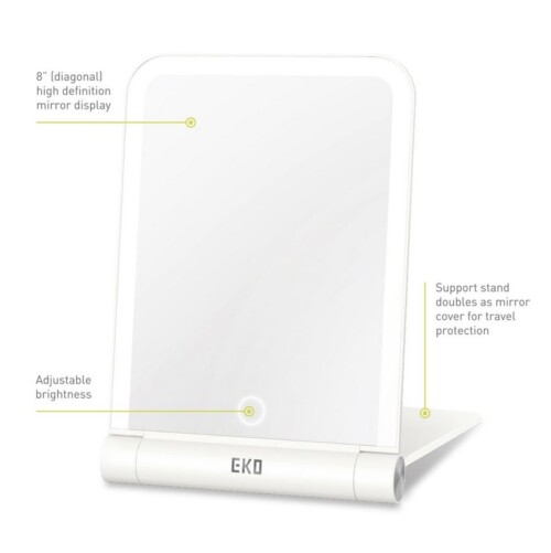 <p><strong>EKO Сгъваемо козметично огледало с LED светлина “IMIRA“</strong><br /><strong>• Материал:</strong> Пластамаса, метал, стъкло<br /><strong>• Размери: </strong>23,3 х 13,1 х 39,5 см.<br /><span><strong>• Цвят</strong>: бял</span><strong><br />• Включване и промяна на светлината чрез сензор</strong><br /><strong>• Ъгъл на регулиране на огледалото спрямо основата до 88º </strong><span><br /><strong>• 3 регулируеми настройки на светлина</strong></span><span><strong><br />• Акумулаторна батерия</strong></span><br /><strong>• Зареждане чрез USB кабел (адаптор НЕ е включен в комплекта)</strong><br /><strong>Производител: EKO EUROPE / Холандия</strong></p><br />Марка: EKO-EUROPE <br />Модел: EKO 521900<br />Доставка: 2-4 работни дни<br />Гаранция: 2 години