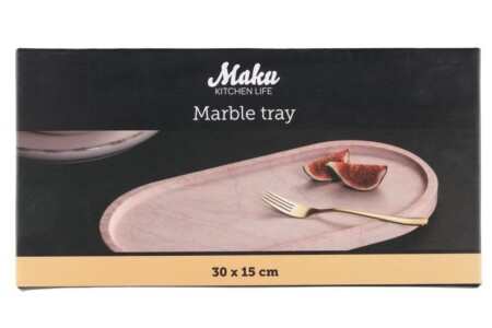 <p><strong>MAKU Овална мраморна табла за сервиране 30х15 см. - светло червена</strong><br /><strong>• Материал:</strong><span> мрамор<br /><strong>• Цвят:</strong> светло червен</span><br /><strong>• Размери:</strong><span> 30 х 15 х 1,5 см. (ДхШхВ)<br /></span><strong>• Тегло: </strong><span>1,13 кг.<br /><strong>• Почистване с влажна кърпа<br /></strong></span><strong>Производител: Tammer Brands/ Финландия</strong></p><br />Марка: MAKU <br />Модел: TB MAKU 647373<br />Доставка: 2-4 работни дни<br />Гаранция: 2 години