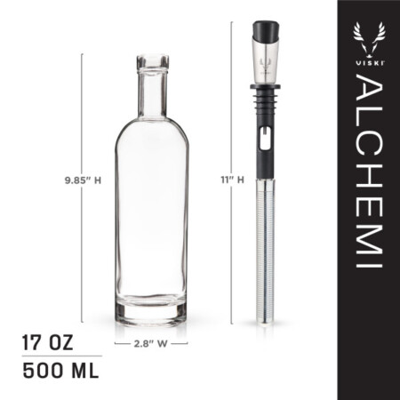 <p><strong>VISKI Комплект за инфузиране на алкохол с билки “ALCHEMI“ </strong><br /><strong>• Материал: </strong>неръждаема <span>стомана, стъкло<br /><strong>• В комплекта:</strong> <br /></span>- стъклена бутилка - 1 бр / 500 мл<br />- 2-компонентен инфузер и филтриращ прът от неръждаема стомана - 1 бр<br />- Запушалка/наливник със силиконово уплътнение<br />- 5 бр кутии със сушени подправки - кардамон, канела, джинджифил, хвойна и розов пипер<br />- пластмасова фуния <br /><strong>• Размер на опаковката: </strong>35<span> х 11 х 26 см</span><br /><strong>• Тегло с опаковката: </strong>1<span>,040 кг.<br /></span><strong>• Препоръчва се ръчно измиване</strong><br /><strong>Производител:</strong><span> Viski® / САЩ</span></p><br />Марка: TRUEBRANDS <br />Модел: VISKI 10222<br />Доставка: 2-4 работни дни<br />Гаранция: 2 години