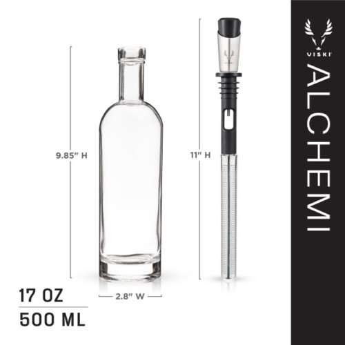 <p><strong>VISKI Комплект за инфузиране на алкохол с билки “ALCHEMI“ </strong><br /><strong>• Материал: </strong>неръждаема <span>стомана, стъкло<br /><strong>• В комплекта:</strong> <br /></span>- стъклена бутилка - 1 бр / 500 мл<br />- 2-компонентен инфузер и филтриращ прът от неръждаема стомана - 1 бр<br />- Запушалка/наливник със силиконово уплътнение<br />- 5 бр кутии със сушени подправки - кардамон, канела, джинджифил, хвойна и розов пипер<br />- пластмасова фуния <br /><strong>• Размер на опаковката: </strong>35<span> х 11 х 26 см</span><br /><strong>• Тегло с опаковката: </strong>1<span>,040 кг.<br /></span><strong>• Препоръчва се ръчно измиване</strong><br /><strong>Производител:</strong><span> Viski® / САЩ</span></p><br />Марка: TRUEBRANDS <br />Модел: VISKI 10222<br />Доставка: 2-4 работни дни<br />Гаранция: 2 години