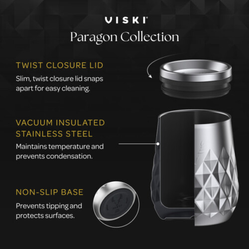 <p><strong>VISKI Термочаша с керамично покритие “PARAGON“</strong><br /><strong>• Материал: </strong>неръждаема стомана<br /><strong>• Керамично покритие във вътрешността<br />• Двойни стени с вакуумна изолация</strong><br /><strong>• Размер:</strong><span> 10,2 х 10,2 х 12,7 см</span><br /><strong>• Тегло: </strong><span>0,250 кг.<br /><strong>• Цвят:</strong> платина</span><br /><strong>• Вместимост: </strong>355 мл<br /><strong>• Само ръчно измиване</strong><span><br /></span><strong>Производител:</strong><span> Viski® / САЩ</span></p><br />Марка: TRUEBRANDS <br />Модел: VISKI 11352<br />Доставка: 2-4 работни дни<br />Гаранция: 2 години