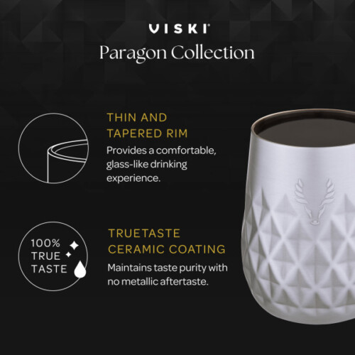 <p><strong>VISKI Термочаша с керамично покритие “PARAGON“</strong><br /><strong>• Материал: </strong>неръждаема стомана<br /><strong>• Керамично покритие във вътрешността<br />• Двойни стени с вакуумна изолация</strong><br /><strong>• Размер:</strong><span> 10,2 х 10,2 х 12,7 см</span><br /><strong>• Тегло: </strong><span>0,250 кг.<br /><strong>• Цвят:</strong> платина</span><br /><strong>• Вместимост: </strong>355 мл<br /><strong>• Само ръчно измиване</strong><span><br /></span><strong>Производител:</strong><span> Viski® / САЩ</span></p><br />Марка: TRUEBRANDS <br />Модел: VISKI 11352<br />Доставка: 2-4 работни дни<br />Гаранция: 2 години