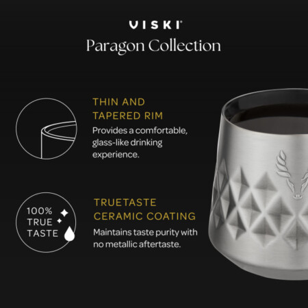 <p><strong>VISKI Термочаша (без капак) с керамично покритие “PARAGON“</strong><br /><strong>• Материал: </strong>неръждаема стомана<br /><strong>• Керамично покритие във вътрешността<br />• Двойни стени с вакуумна изолация</strong><br /><strong>• Размер:</strong><span> 10 х 10 х 7,6 см</span><br /><strong>• Тегло: </strong><span>0,130 кг.<br /><strong>• Цвят:</strong> платина</span><br /><strong>• Вместимост: </strong>237 мл<br /><strong>• Само ръчно измиване</strong><span><br /></span><strong>Производител:</strong><span> Viski® / САЩ</span></p><br />Марка: TRUEBRANDS <br />Модел: VISKI 11355<br />Доставка: 2-4 работни дни<br />Гаранция: 2 години