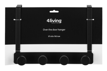 <p><strong>4Living Закачалка за врата "Robin" с 4 куки</strong><br /><span><strong>• С 4 бр куки </strong><br /><strong>• Цвят: </strong>черен<br /><strong>• Материал: </strong>метал</span><br /><strong>• Размери на закачалката: </strong>27 х 8 х<span> 20 см.</span><br /><strong>• Тегло:</strong><span> 0,25 кг.<br /><strong>• Товароносимост на закачалката:</strong> 8 кг<br /><strong>• Товароносимост на 1 бр кука:</strong> до 2 кг<br /><strong>• За врати с дебелина до 4,5 см</strong></span><br /><strong>Производител: Tammer Brands/ Финландия</strong></p><br />Марка: 4LIVING <br />Модел: TB 4Living 637769<br />Доставка: 2-4 работни дни<br />Гаранция: 2 години