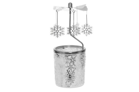 WINTERIA Свещник каросел / въртележка "Снежинки" - цвят сребрист