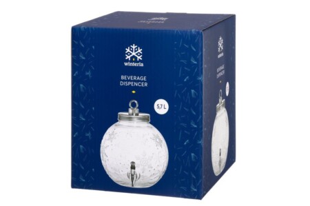 <p><strong>WINTERIA Коледен диспенсър за напитки </strong><br /><strong>• Материал:</strong><span> стъкло</span><br /><strong>• Размери:</strong><span> 24 х 24 х 28 см.<br /></span><strong>• Тегло: </strong><span>2,04 кг.<br /><strong>• Вместимост:</strong> 5,7 л<br /><strong>• С канелка</strong><br /><strong>• С формата на коледна топка<br /></strong></span><strong>Производител: Tammer Brands/ Финландия</strong></p><br />Марка: WINTERIA <br />Модел: TB Winteria 639981<br />Доставка: 2-4 работни дни<br />Гаранция: 2 години