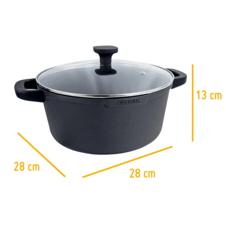 <p><strong>Nerthus Индукционна тенджера със стъклен капак - Ø 28 см.</strong><br /><strong>• Материал:</strong> лят алуминий<br /><strong>• Покритие:</strong> Незалепващо покритие<strong> Quantanium,</strong> подсилено с титаниеви частици<br /><strong>• Диаметър:</strong> Ø 28 см.<br /><strong>• Височина:</strong> 13 см.<br /><strong>• Вместимост:</strong> 6,7 л.<br /><strong>• Тегло:</strong> 2,150 кг.<br /><strong>• Със стъклен капак<br /></strong><strong>• Силиконови протектори на дръжките<br /></strong><strong>Производител: Vin Bouquet, Испания<br /></strong><strong>Подходяща за:</strong></p>
<p><strong><img src="https://www.vip-giftshop.com/media/shema/induction.jpg" alt="" width="202" height="61" /></strong></p><br />Марка: Vin Bouquet <br />Модел: VB FIH 1556<br />Доставка: 2-4 работни дни<br />Гаранция: 2 години