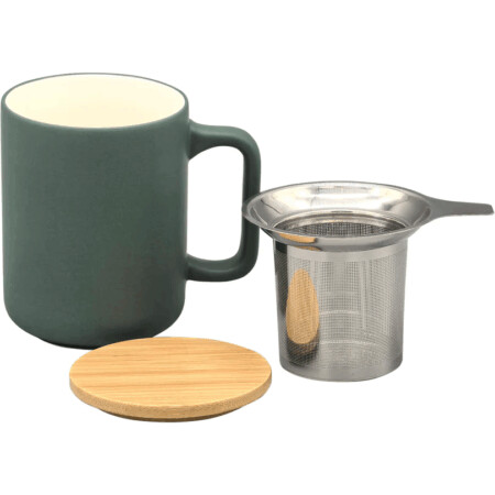 <p><strong>Nerthus Керамична чаша за чай със стоманен филтър и бамбуков капак - 375 мл - зелена</strong><br /><strong>• Размери: </strong><span>8,5 х 8,5 х 12 см.</span><br /><span><strong>• Материал:</strong> Керамика, стомана, бамбук<br /><strong>• Вместимост:</strong> 0,375 мл.<br /></span><span><strong>• Цвят:</strong> зелен</span><br /><strong>Производител: Vin Bouquet, Испания</strong></p><br />Марка: Vin Bouquet <br />Модел: VB FIH 1569<br />Доставка: 2-4 работни дни<br />Гаранция: 2 години