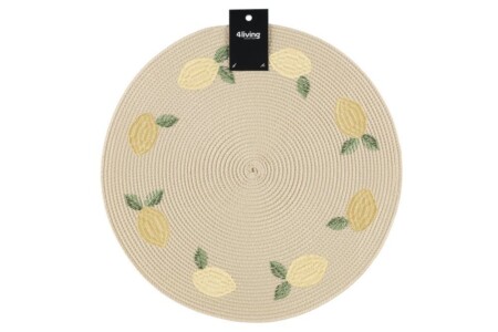 <p><strong>4Living Подложка за хранене Ø 38 см. “Citron“</strong><br /><span><strong>• От лесен за почистване материал</strong><br /><strong>• С бродиран мотив - лимон<br />• Цвят: </strong>бежов<br /><strong>• Материал:</strong> полиестер</span><br /><strong>• Размери:</strong> Ø <span>38 х </span><span>0,2 см.</span><br /><strong>• Тегло:</strong><span> 0,08 кг.<br /><strong>• Почистване с влажна кърпа</strong></span><br /><strong>Производител: Tammer Brands/ Финландия</strong></p><br />Марка: 4LIVING <br />Модел: TB 4Living 645094<br />Доставка: 2-4 работни дни<br />Гаранция: 2 години
