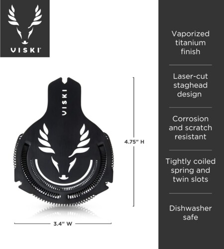 <p><strong>VISKI Професионална цедка за коктейли “Titanium“</strong><br /><strong>• Материал: </strong><span>неръждаема стомана</span><br /><strong>• Размери:</strong> 1,90 x 8.6 x 12<span> см.</span><br /><strong>• Тегло: </strong><span>0,050 кг.</span><br /><strong>• Не е подходяща за съдомиялна машина </strong><br /><strong>Производител:</strong><span> Viski® / САЩ</span></p><br />Марка: TRUEBRANDS <br />Модел: VISKI 10993<br />Доставка: 2-4 работни дни<br />Гаранция: 2 години