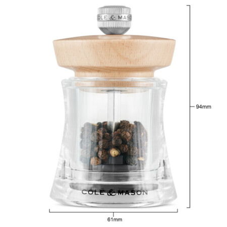 <p><strong>COLE & MASON Мелничка за пипер &ldquo;HOLBORN&ldquo; - 9,5 см. - цвят натурален</strong><br /><strong>&bull; Диаметър:&nbsp;</strong><span>&Oslash; 6,1 см.</span><br /><strong>&bull;&nbsp;Височина:</strong><span>&nbsp;9,5 см.<br /><strong>&bull; Тегло:</strong>&nbsp;0,190 кг.</span><br /><strong>&bull;&nbsp;Материал:</strong><span>&nbsp;акрил, буково дърво, стомана</span><br /><strong>&bull;&nbsp;Механизъм:</strong><span>&nbsp;<span>закалена въглеродна стомана</span></span><br /><span style="color: #ff0000;"><strong>&bull;&nbsp;Да не се мокри с вода!<br />&bull;</strong></span><span>&nbsp;<strong><span style="color: #ff0000;">Не използвайте мелничките за различни от сол и черен пипер продукти!!!&nbsp;<br /><strong>&bull;&nbsp;Не поставяйте сол в мелницата за пипер, тъй като това ще разяде механизма от въглеродна стомана!</strong></span><br /></strong></span><strong>Производител: Cole&Mason / Англия</strong></p><br />Марка: COLE & MASON <br />Модел: Cole & Mason H 233135<br />Доставка: 2-4 работни дни<br />Гаранция: 2 години
