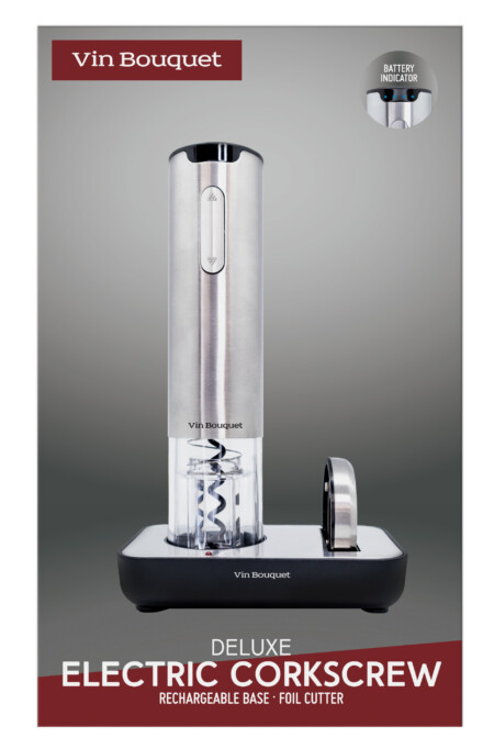 <p><em style="font-size: large;"><strong>Сет електрически тирбушон "DELUXE" - 3 - части&nbsp;</strong></em>
<p><em style="font-size: large;"><strong></strong></em>Размери на опаковката: 21 см/33 см/6 см.<br />Тегло: 0.412 кг.
<p><strong>Комплектът съдържа:&nbsp;</strong>
<li>Електрически тирбушон
<li>Акумулаторна база
<li>Луксозна резачка за фолио</p>
<p>Производител: <strong>Vin Bouquet, Испания</strong><br />Марка: Vin Bouquet <br />Модел: VB FID 003<br />Доставка: 2-4 работни дни<br />Гаранция: 2 години