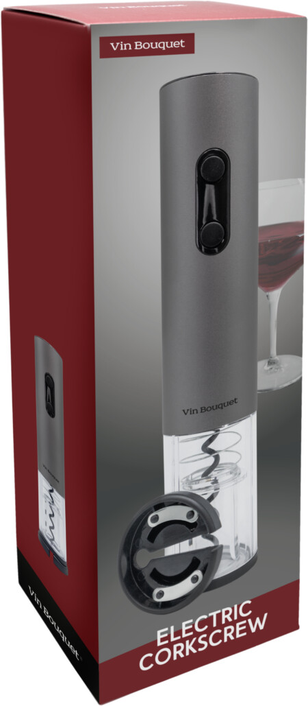 <p><span style="font-size: small;"><strong>Vin Bopuquet Електрически тирбушон<br /></strong></span><strong>&bull; Размери на опаковката: </strong>10 x 32 x 9 см.<br /><strong>&bull; Тегло:</strong> 0,365 кг.<br /><strong>&bull; Консуматив:</strong> 4 бр. батерии, размер АА<br /><strong>Комплектът съдържа:<br /></strong>&nbsp;- Тирбушон<br />&nbsp;- Резачка за фолио<br /><strong>Производител:&nbsp;Vin Bouquet, Испания</strong></p><br />Марка: Vin Bouquet <br />Модел: VB FID 469<br />Доставка: 2-4 работни дни<br />Гаранция: 2 години