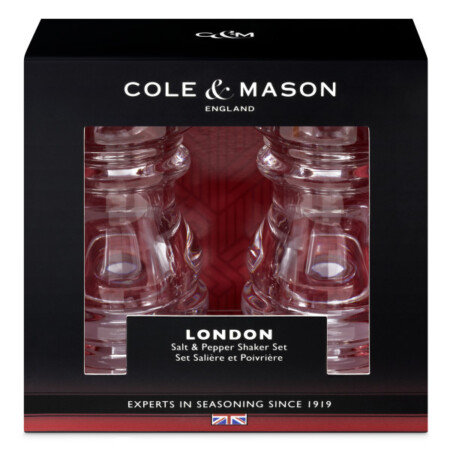 <p><strong>COLE & MASON Комплект за сол и пипер &ldquo;LONDON&ldquo; - 13 см.</strong><br /><strong>&bull; Диаметър:&nbsp;</strong><span>&Oslash; 5,7 см.</span><br /><strong>&bull;&nbsp;Височина:</strong><span>&nbsp;13 см.<br /><strong>&bull; Размери на опаковката:</strong> 12 х 6,4 х 12 см.<br /><strong>&bull; Тегло:</strong>&nbsp;0,240 см.</span><br /><span>&bull;&nbsp;</span><strong>Материал:</strong><span>&nbsp;висококачествен акрил</span><br /><strong>Производител: Cole&Mason / Англия</strong><br /><br /></p><br />Марка: COLE & MASON <br />Модел: Cole & Mason H 243168<br />Доставка: 2-4 работни дни<br />Гаранция: 2 години