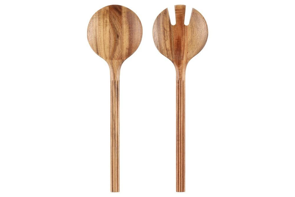 MAKU Прибори за салата от акация - оребрени - 30 см.